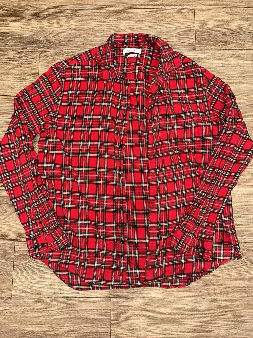Urban Outfitters Shirt Mens Large Red Plaid Flannel Button Up Long Sleeve